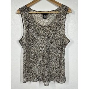 Apostrophe Blouse Womens XL Brown Black Leopard Print Sleeveless Sheer Top